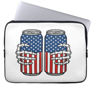 Vintage Patriotic Skeleton Hands Holding Cans Vect Laptop Sleeve