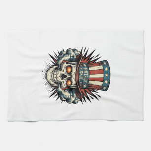 Vintage Patriotic Skull Top Hat T-Shirt Design_1 Tea Towel
