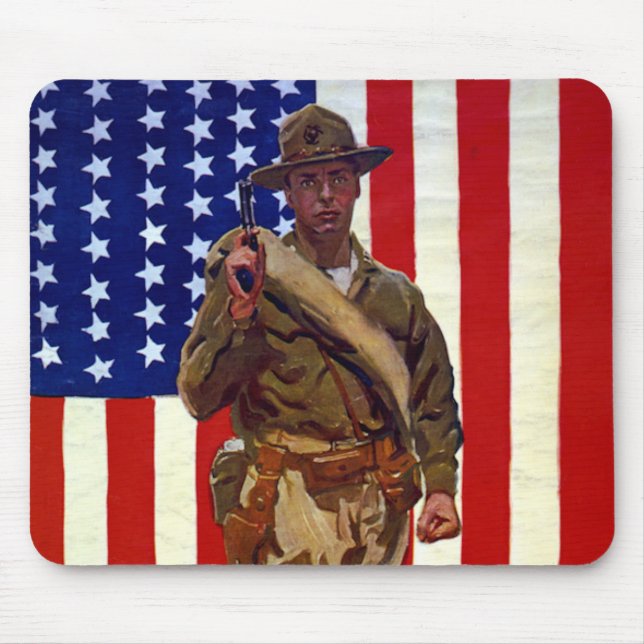 Vintage Patriotic Soldier with American Flag Mouse Pad (Front)