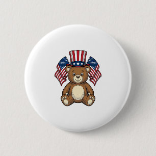 Vintage Patriotic Teddy Bear Vector Design_1 6 Cm Round Badge