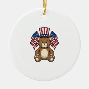 Vintage Patriotic Teddy Bear Vector Design_1 Ceramic Ornament