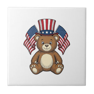Vintage Patriotic Teddy Bear Vector Design_1 Ceramic Tile