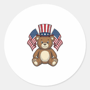 Vintage Patriotic Teddy Bear Vector Design_1 Classic Round Sticker