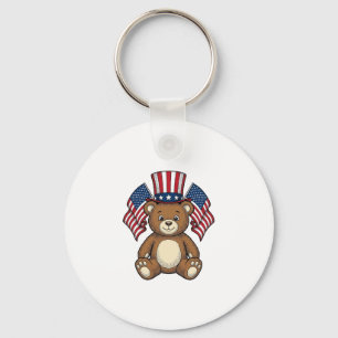 Vintage Patriotic Teddy Bear Vector Design_1 Key Ring