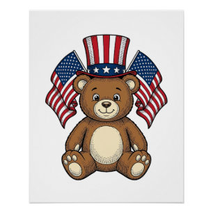 Vintage Patriotic Teddy Bear Vector Design_1 Poster