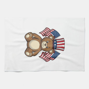 Vintage Patriotic Teddy Bear Vector Design_1 Tea Towel