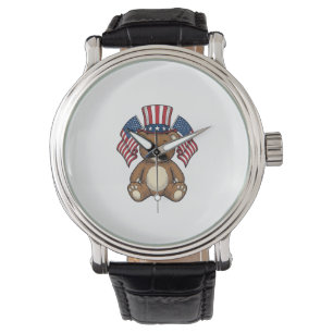 Vintage Patriotic Teddy Bear Vector Design_1 Watch