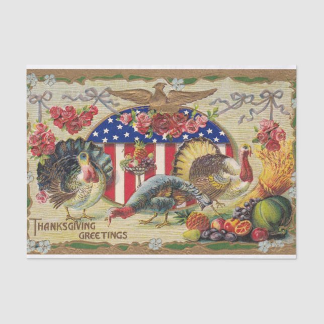 Vintage Patriotic Thanksgiving Greetings Tissue Paper (Front)