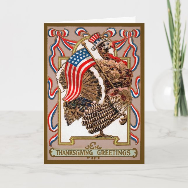 Vintage Patriotic Turkey Thanksgiving Card (Front)