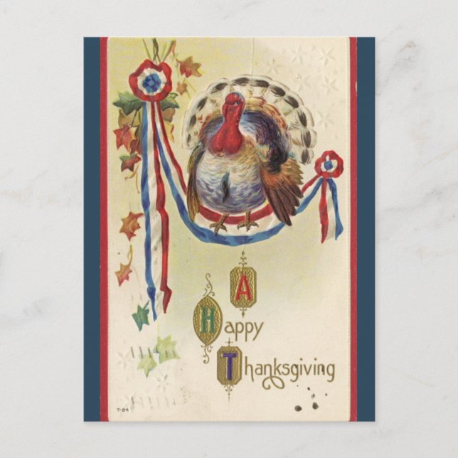 Vintage Patriotic Turkey Thanksgiving Postcard (Front)