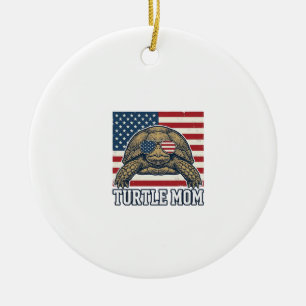 Vintage Patriotic Turtle Mum Shirt Design_1 Ceramic Ornament