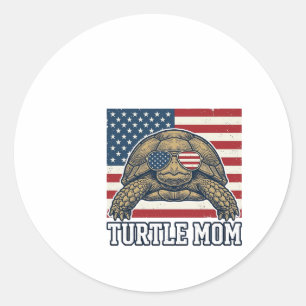 Vintage Patriotic Turtle Mum Shirt Design_1 Classic Round Sticker