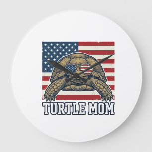 Vintage Patriotic Turtle Mum Shirt Design_1 Large Clock