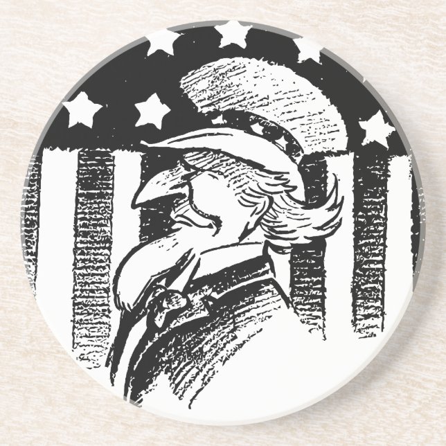 Vintage Patriotic Uncle Sam and American Flag Coaster (Front)