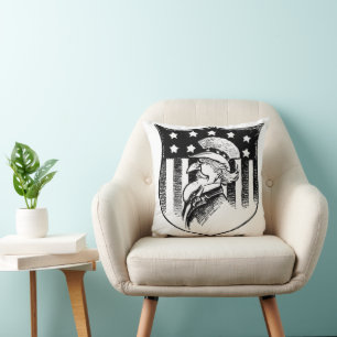 Vintage Patriotic Uncle Sam and American Flag Cushion