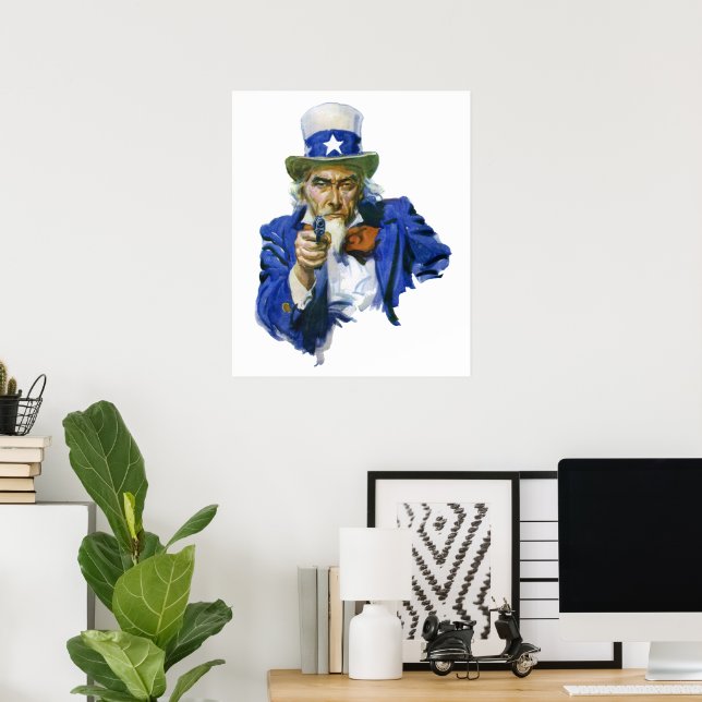 Vintage Patriotic Uncle Sam with Star Hat and Gun Poster (Home Office)
