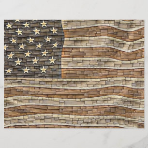 Vintage Patriotic USA Flag on Stone Wall