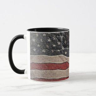 Vintage Patriotic USA Flag on Stone Wall Mug