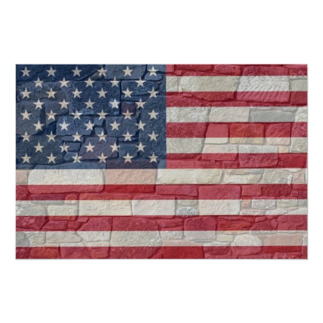 Vintage Patriotic USA Flag on Stone Wall Poster (Front)