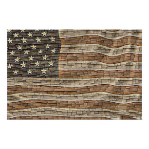 Vintage Patriotic USA Flag on Stone Wall Poster