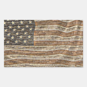 Vintage Patriotic USA Flag on Stone Wall Rectangular Sticker