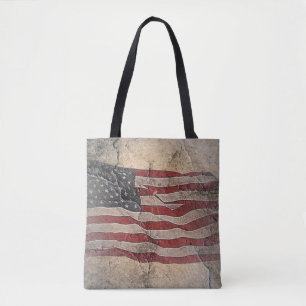 Vintage Patriotic USA Flag on Stone Wall Tote Bag