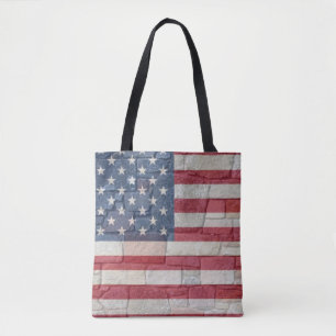 Vintage Patriotic USA Flag on Stone Wall Tote Bag