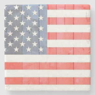 Vintage Patriotic USA Flag on Wooden Fence Stone Coaster