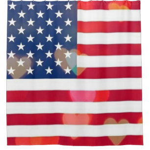 Vintage Patriotic USA Flag with colourful hearts Shower Curtain