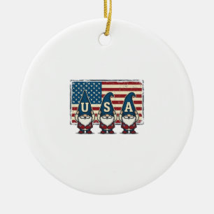 Vintage Patriotic USA Gnomes White Shirt Design_1 Ceramic Ornament