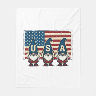 Vintage Patriotic USA Gnomes White Shirt Design_1 Fleece Blanket