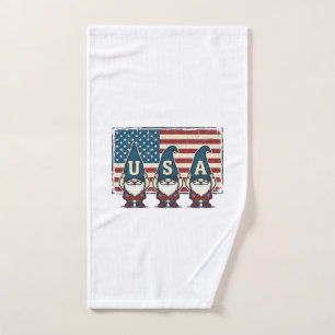 Vintage Patriotic USA Gnomes White Shirt Design_1 Hand Towel