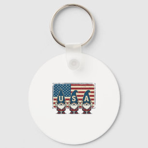 Vintage Patriotic USA Gnomes White Shirt Design_1 Key Ring