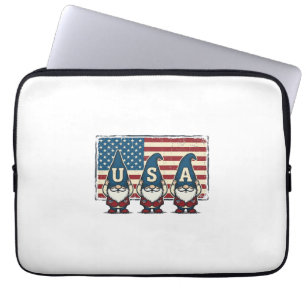 Vintage Patriotic USA Gnomes White Shirt Design_1 Laptop Sleeve