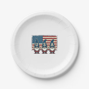 Vintage Patriotic USA Gnomes White Shirt Design_1 Paper Plate