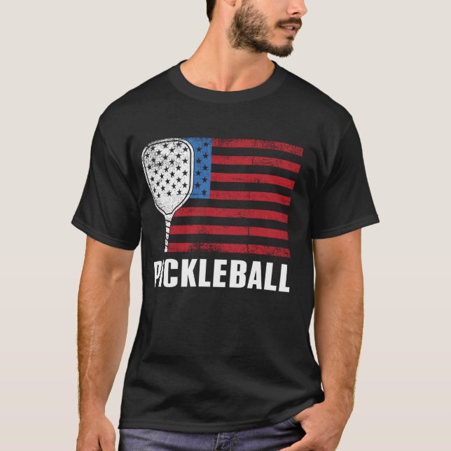 Vintage Patriotic USA Pickleball Flag T-Shirt (Front)