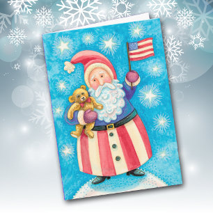 Vintage Patriotic USA Santa Holiday Card