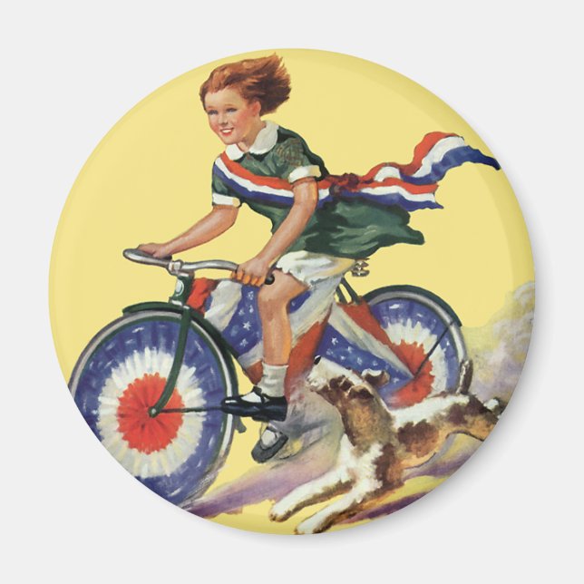 Vintage Patriotism, Girl Riding a Patriotic Bike Magnet (Front)