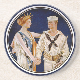 Vintage Patriotism, Lady Liberty with Navy Man Coaster