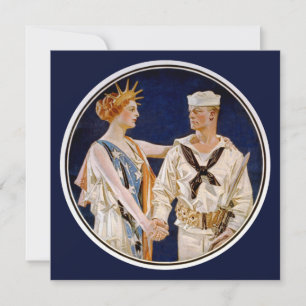Vintage Patriotism, Lady Liberty with Navy Seaman Invitation