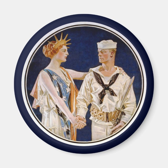 Vintage Patriotism, Lady Liberty with Navy Seaman Magnet (Front)