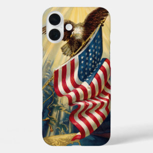 Vintage Patriotism, Patriotic Eagle American Flag iPhone 16 Plus Case