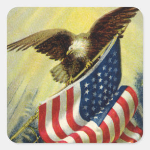 Vintage Patriotism, Patriotic Eagle American Flag Square Sticker