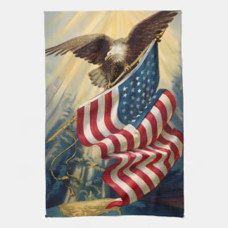 Vintage Patriotism, Patriotic Eagle American Flag Tea Towel