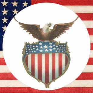 Vintage Patriotism, Proud Eagle over American Flag Classic Round Sticker