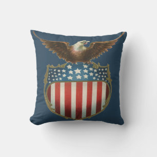 Vintage Patriotism, Proud Eagle over American Flag Cushion
