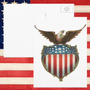Vintage Patriotism, Proud Eagle over American Flag Postcard