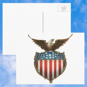 Vintage Patriotism, Proud Eagle over American Flag Postcard