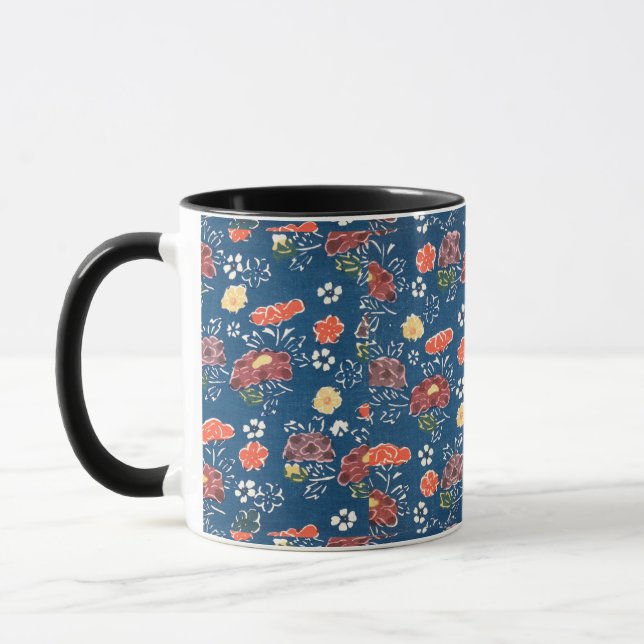 Vintage Pattern Bingata: Peonies and small che... Mug (Left)