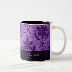 Vintage Pattern Custom Name Purple Two-Tone Coffee Mug